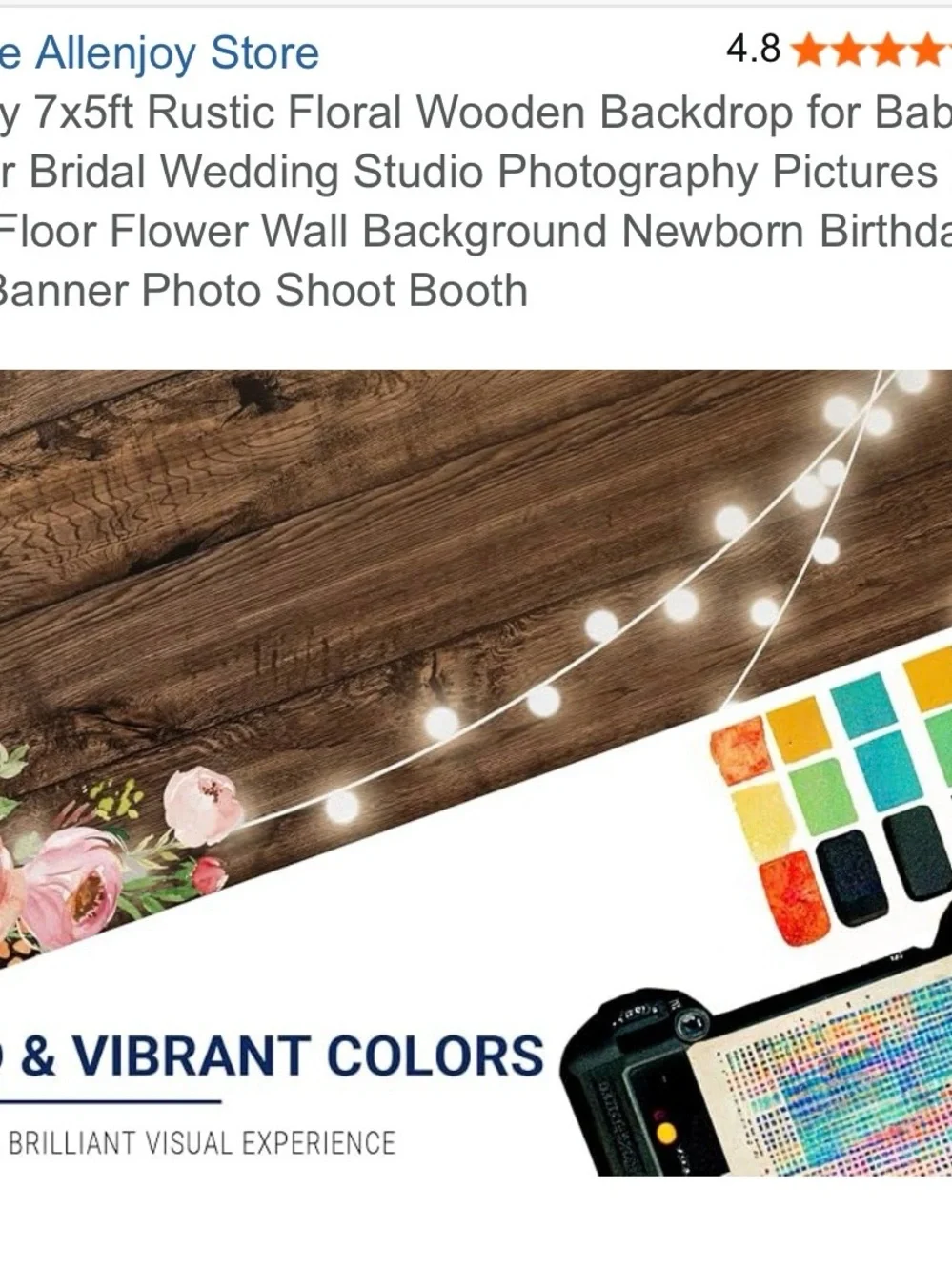 7x5 Rustic Floral Pink Wooden Backdrop with String Lights -